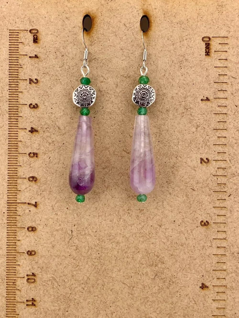 Amethyst Green Chalcedony Silvertoned Gemstone Boho Handcrafted Earrings LR210